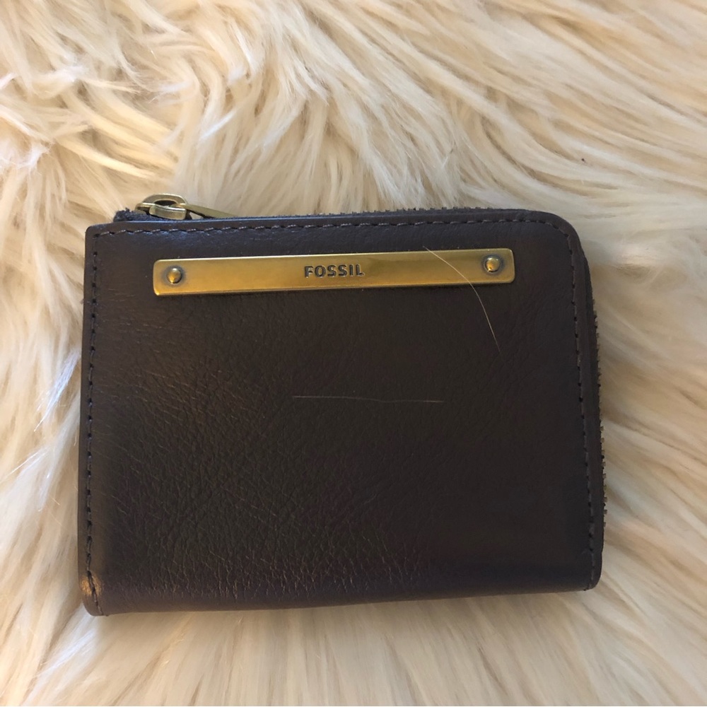 Fossil brown leather card key coin wallet